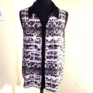 Mossimo Sleeveless High-Low Top, Black & White Abstract, Size XL